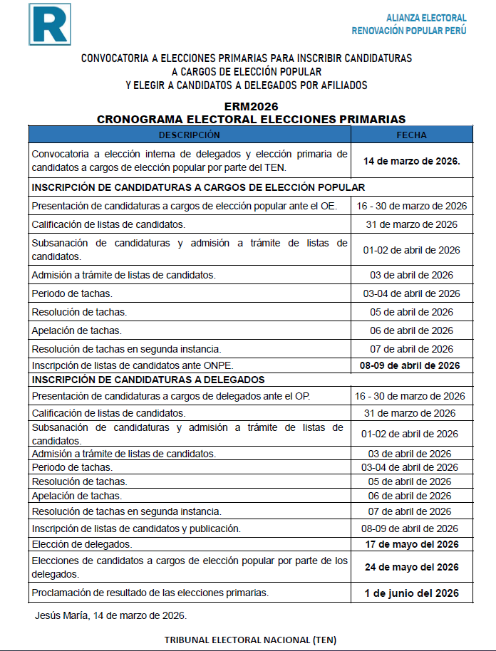 Convocatoria Elecciones Primarias ERM 2026